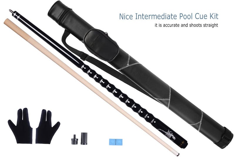 AB Earth Ergonomic Design 13mm Tip 58" Maple Pool Cue Stick Kit with Hard Case (Black, 21oz) - Image 2